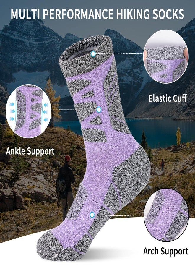 GRPSKCOS Hiking Socks Women 3 Pairs Cushioned Walking Socks Women Crew Sock for Outdoor Hiking Running Climbing(03 Orange+Purple+Green, M) - Image 2